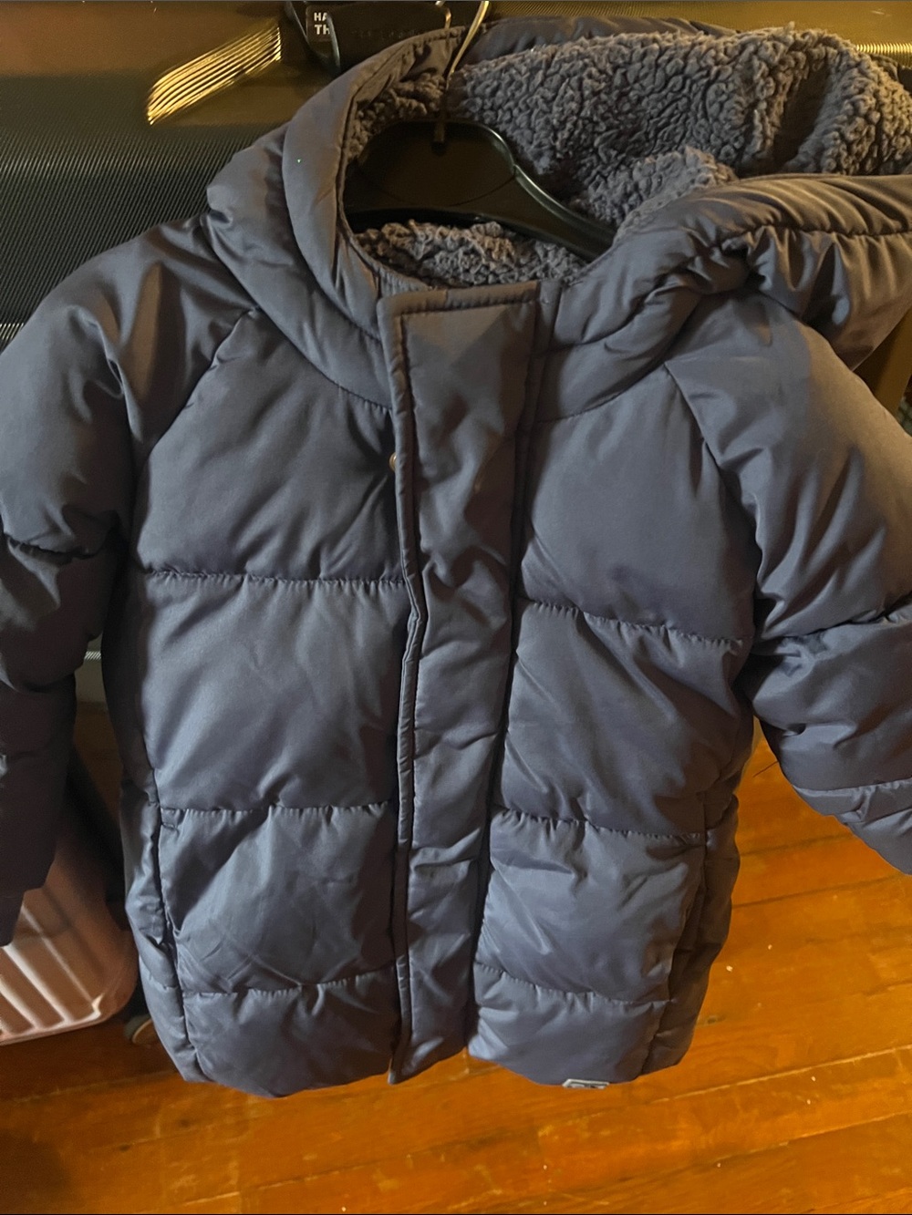 GAP Kids Navy Puffer Jacket with Sherpa Hood